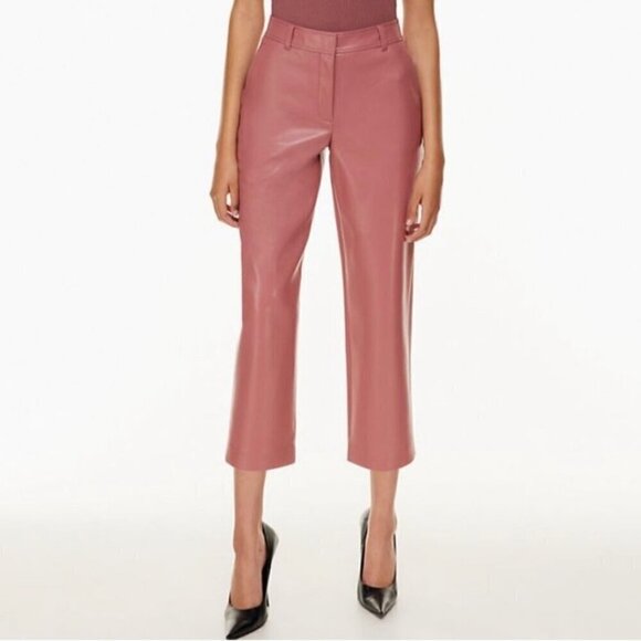 Babaton Aritzia Faux Leather Command Trouser Pants Straight Leg Mid Rise Size 2 - Picture 1 of 11